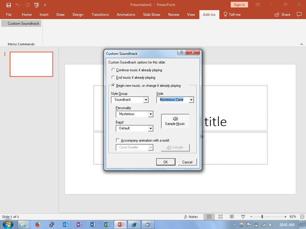 The add-in installed into PowerPoint 2016.